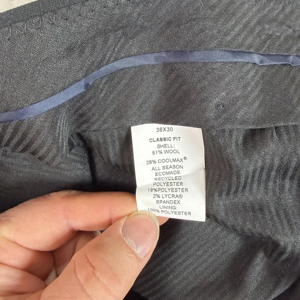 Men's 36x30 Stafford Coolmax All Season Ecomade Flat Front Black Suit Pant